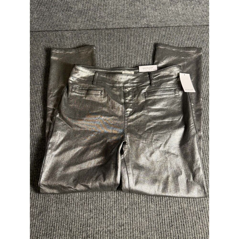 NWT Westbound Metallic Silver High Rise Straight Leg Pull On Jeans - Size 12R